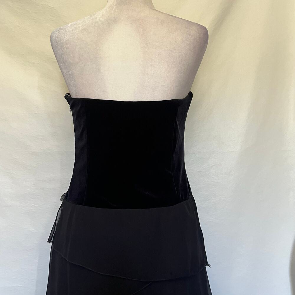 Xscape Joanna Chen Velvet Chiffon Strapless Dress 12 Prom Glam Goth Drop Waist - Picture 7 of 16